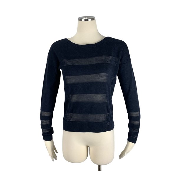 LOFT NWT XS Navy Blue Sweater Wool Stripe Semi Sheer Ann Taylor - Picture 1 of 6